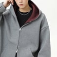 thumbnail image 2 of KHONTS Zip up Reversible Hoodies for Men Long Sleeve Casual Fall Winter Comfort Fashion Unisex Jacket Coat Grey L, 2 of 8