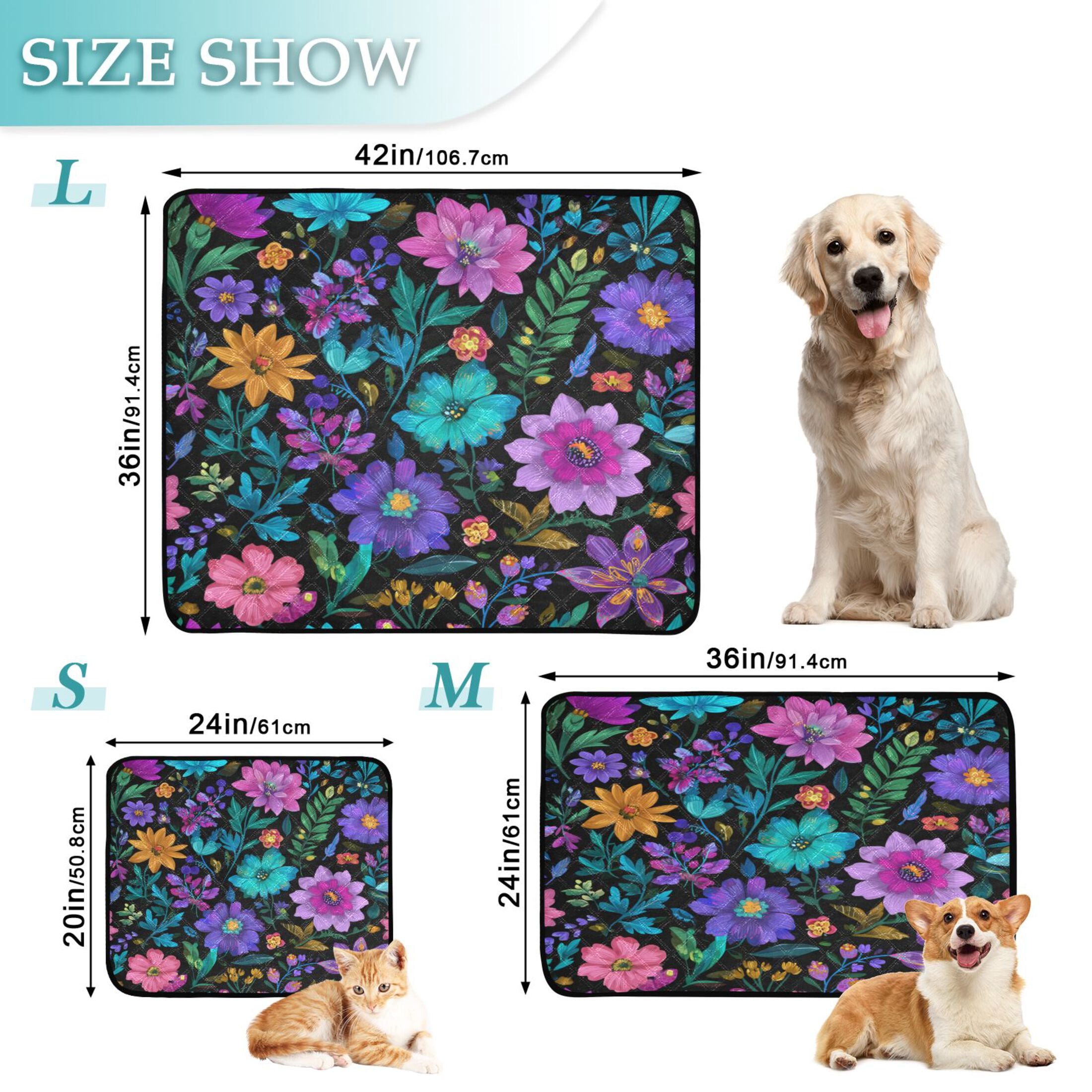 Washable Pet Pee Pads with Super Absorbent Reusable Training Pads for Dogs & Cats Colorful Flowers and Vines