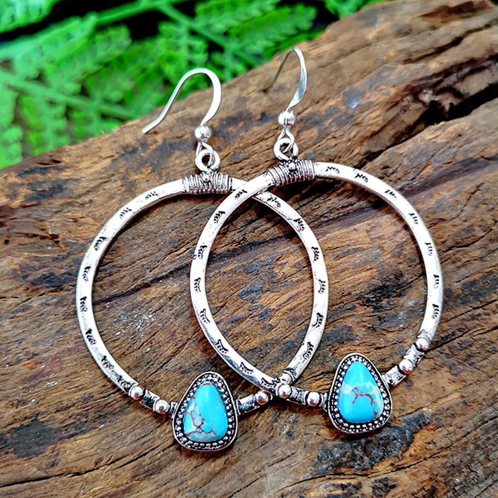 HOT Vintage Silver Turquoise Earrings Ear Hook Women Wedding Dangle Drop Jewelry HOT Vintage Silver Turquoise Earrings Ear Hook Women Wedding Dangle Drop Jewelry