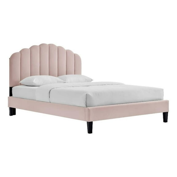Pemberly Row Modern Performance Velvet Full Platform Bed in Pink