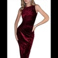 thumbnail image 2 of Vestido de Cóctel de Terciopelo Sin Mangas para Mujer, Vestido de Fiesta Midi con Cuello Vuelto y Abertura en la Espalda Fruncida, Vestido Ajustado Rojo XL, 2 of 8