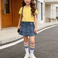 thumbnail image 2 of Loopsun Girls Solid Short Sleeve Round Neck Top Denim Mini Skirt Matching Socks Fashion Casual Outfit, 2 of 5