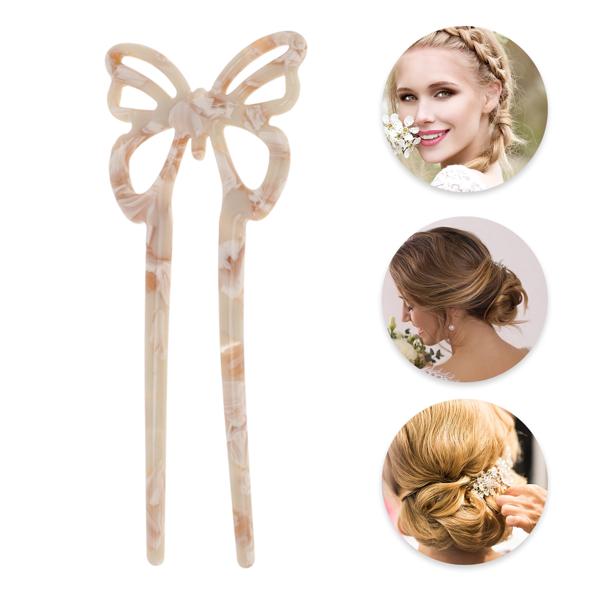 Unique Bargains Butterfly Hair Stick Fork Pins for Women 1 Pc Light Khaki