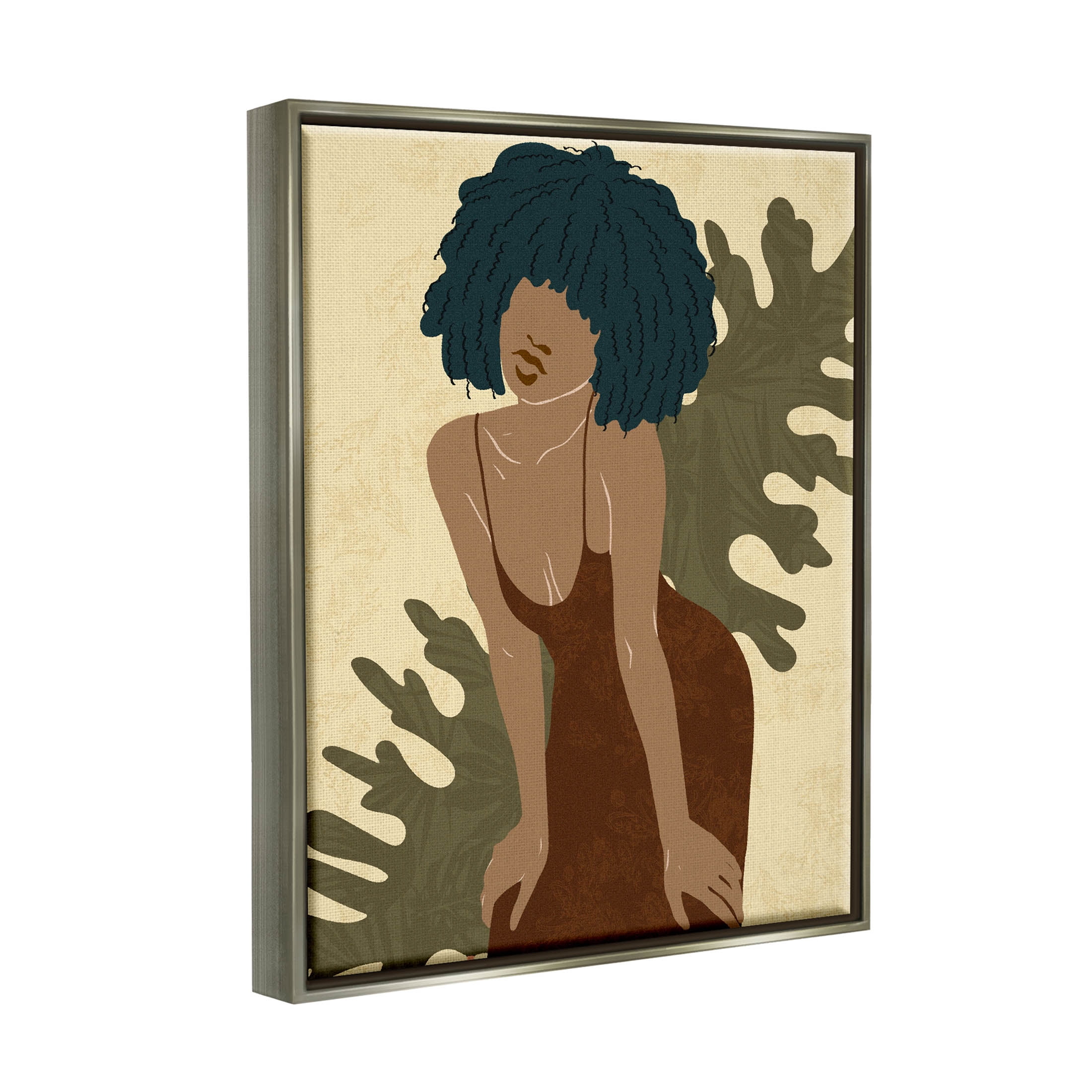 Boho Woman Botanical Leaf Botanical & Floral Graphic Art Luster Gray Framed Art Print Wall Art