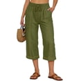 thumbnail image 3 of MLQIDK Army Green Crop Capri Pants for Women Trendy Summer Lounge Pants Knee Length Elastic Waist Cropped Pants Dressy Casual Capri Capris with Pockets Army Green L, 3 of 5