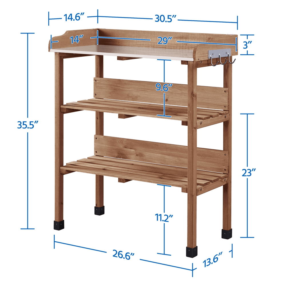 Renwick Outdoor Potting Bench Table with Storage Shelf, Brown