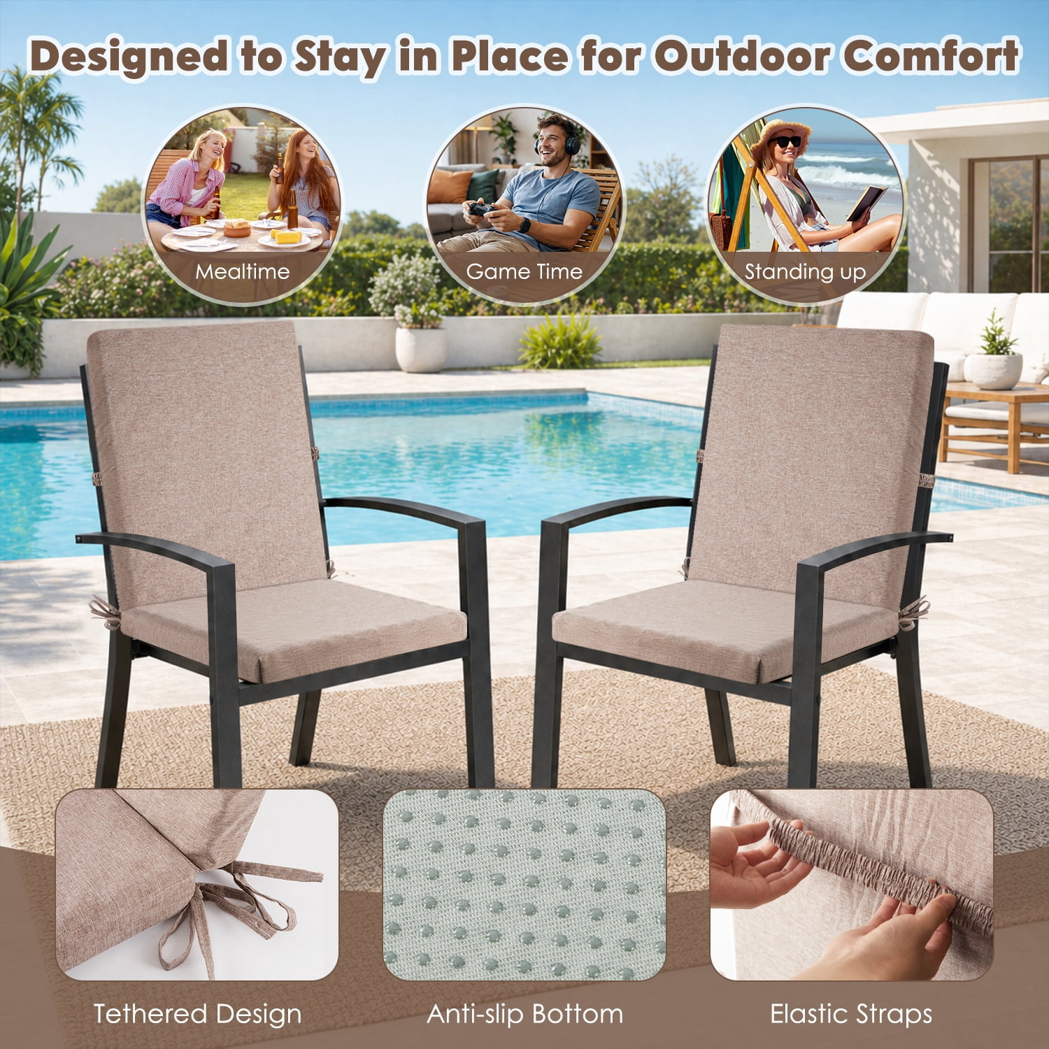MOONORAH Outdoor Chair Cushions, 42"L x 18"W High Density Sponge with Zipped Waterproof Seat Cushion, Rectangle Patio Seat Cushion for Garden Sofa Midback Rocking Chair, Linen