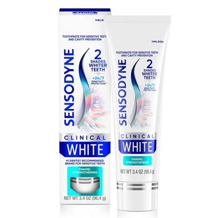 Sensodyne Clinical White Toothpaste Clinically Proven Whitening for Sensitive Teeth, Enamel Strengthening, Mint Flavor, 3.4 oz