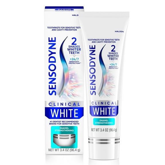 Sensodyne Clinical White Toothpaste Clinically Proven Whitening for Sensitive Teeth, Enamel Strengthening, Mint Flavor, 3.4 oz