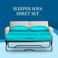 thumbnail image 2 of 600 Thread Count Pima Cotton Sleeper Sofa 4-PCs Sheet Set Queen Sofa Size Turquoise Stripe, Fits (5 Inch Deep) Sofa Bed Sheets, 2 of 6