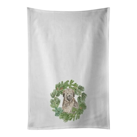 

Briard Christmas Wreath White Kitchen Towel Set of 2 19 in x 28 in