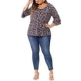 thumbnail image 2 of Agnes Orinda Women's Plus Size Floral Print V Neck Tiered Ruffle Bell Sleeve Blouse 2X Red Brown, 2 of 6