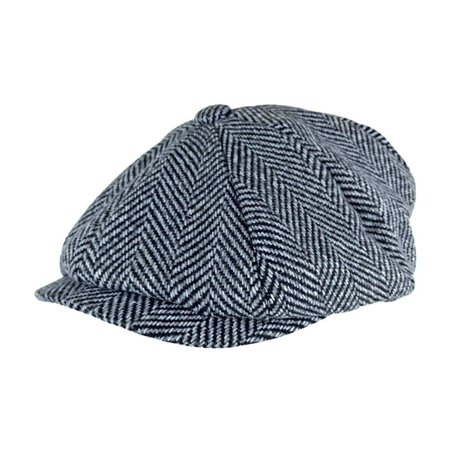 Mens Herringbone Pattern Fleece Lined Winter Wool Newsboy Hat Cap