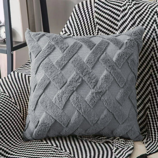 Funda de almohada decorativa a cuadros 40x40cm | Material de flocado peludo suave | Cremallera oculta | Café Negro Blanco Gris | Decoración moderna para el hogar para sofá cama | Costura fina |