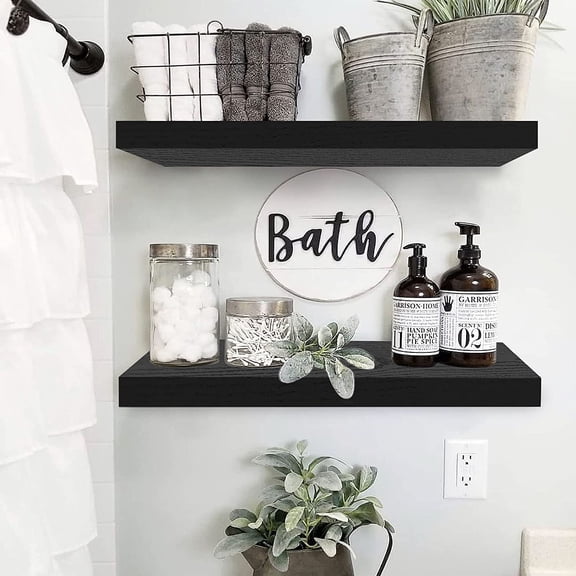 Floating Shelves for Wall 23.6" Long - Wall Mounted Shelf Bathroom Kitchen Living Room Bedroom Farmhouse Home Decor Display Bookshelf Large 23.6 x 9.3 inch Set of 2, Black