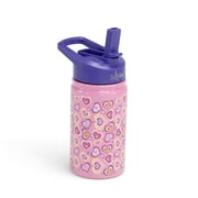 Emily Rose Kids Water Bottle | 12 Ounce Insulated Water Bottle for Kids | BPA Free Stainless Steel Bottle for Travel and School | Leak Proof Kids Water Bottle with 2 Straws (Playful Hearts Design)