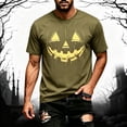thumbnail image 2 of Mens Halloween Jack O'Lantern Pumpkin Face Print Crew Neck Short Sleeve T-Shirt, Soft Casual Holiday Graphic Tee for Halloween Party Daily Outdoor Wear(Khaki,XXXL), 2 of 5