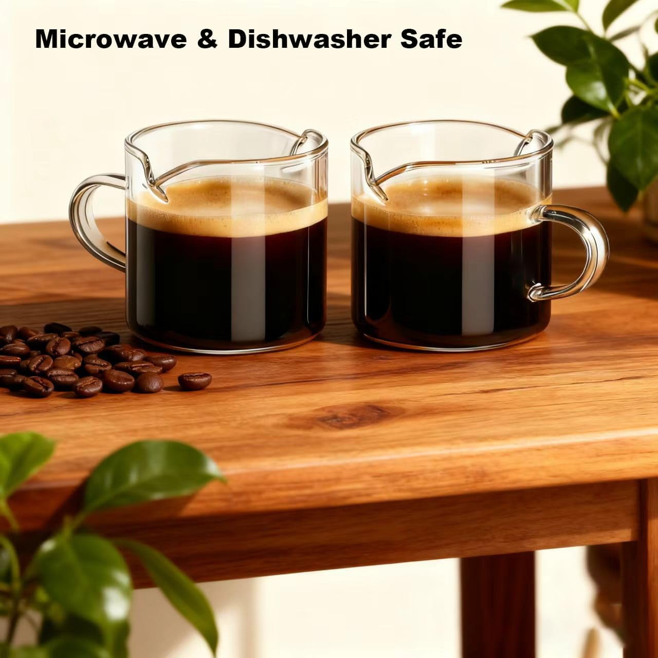 4 OZ Espresso Cups Set of 2, Double Spouts Cups, Shot Glasses, Milk Cup with Handle, Clear Glass, Espresso Accessories for Making Coffee Desserts Salad Dressing Machine