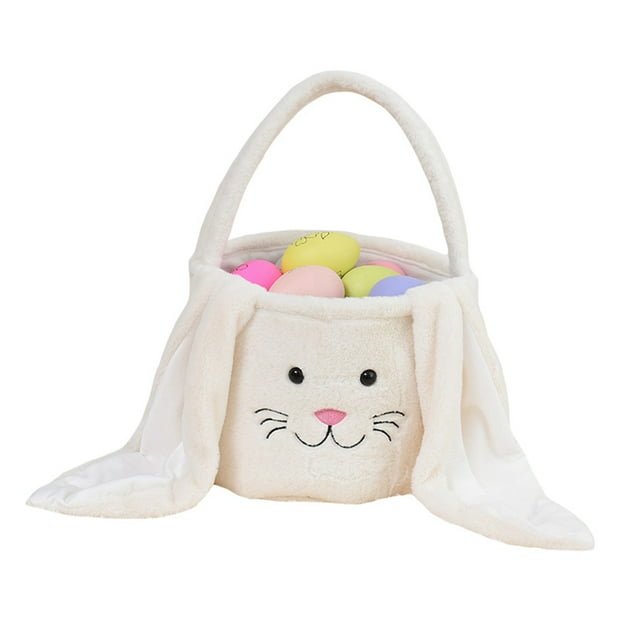 Gupgi Easter Bunny Basket Cute Long Ear Rabbit Bucket Easter Egg Plush Baskets Gift Bag Home Party Decoration