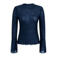 thumbnail image 6 of COMVALUE Women Sparkly Mesh Long Sleeve Top Sheer Lace Undershirts Mock Neck Tee Shirt Trendy (Navy, XL), 6 of 6