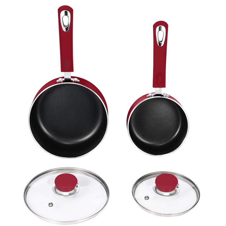 Nonstick Saucepan Set with Lid, Non Stick 1Qt & 2Qt Sauce Pan Set with  Glass Lid, Small Pot for Kitchen 