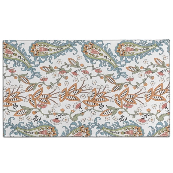 White Pioneer Flower and Paisley Pattern Door Rugs,Washable Non Slip Door Mats Indoor,Decorative Door Mats,Entry Mat Indoor for Entrance,Bedroom,Kitchen,Bathroom,17"x30"