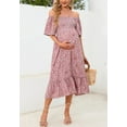 thumbnail image 2 of Floral Shirred Short Sleeve Dress Below for Women Knee Length Pink Medium, 2 of 4