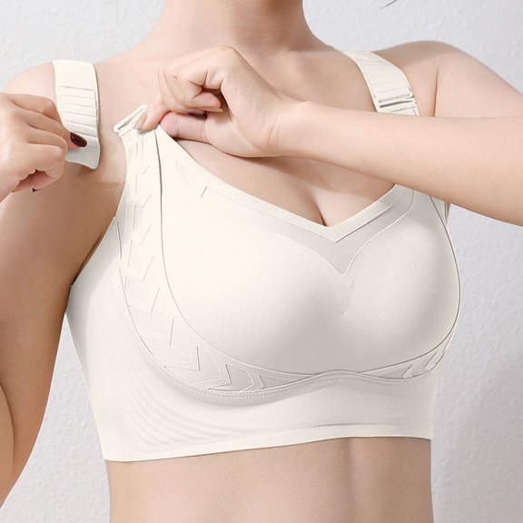 ZNQHFRE Women’s Custom Full‑Coverage Wireless Bra, Comfort No Underwire Everyday Bra, Seamless Shaping Support Bra For Daily Wear Beige L