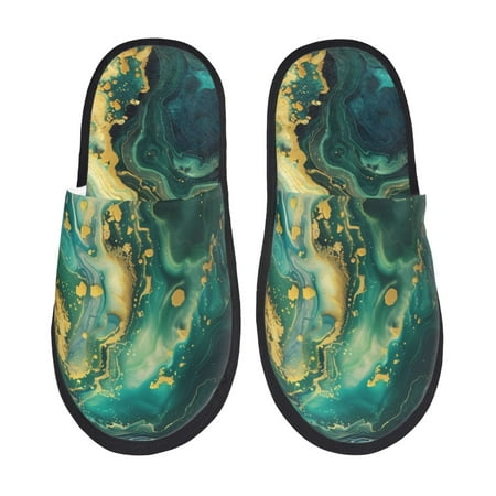 

Fuzoiu Turquoise Golden Swirl Print Unisex Furry Slippers Plush Indoor Shoes Trendy House Slippers Anti-Skid EVA Sole House Shoes for Home Office and Travel -Medium