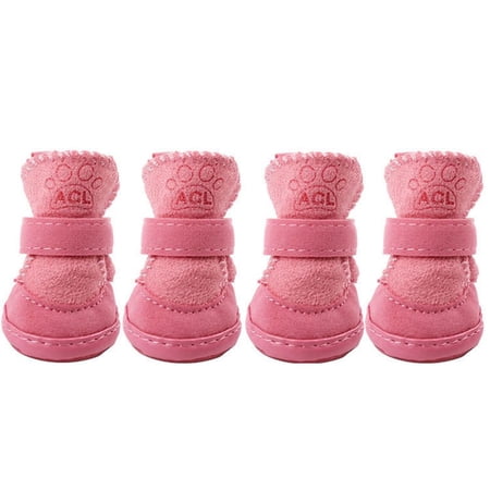 4 pcs/set Outdoor for Small Dog, Cats Autumn, Winter Keeping Warm Dog Supplies Pet Shoes Dog Snow Boots Skidproof Sneakers PINK 4