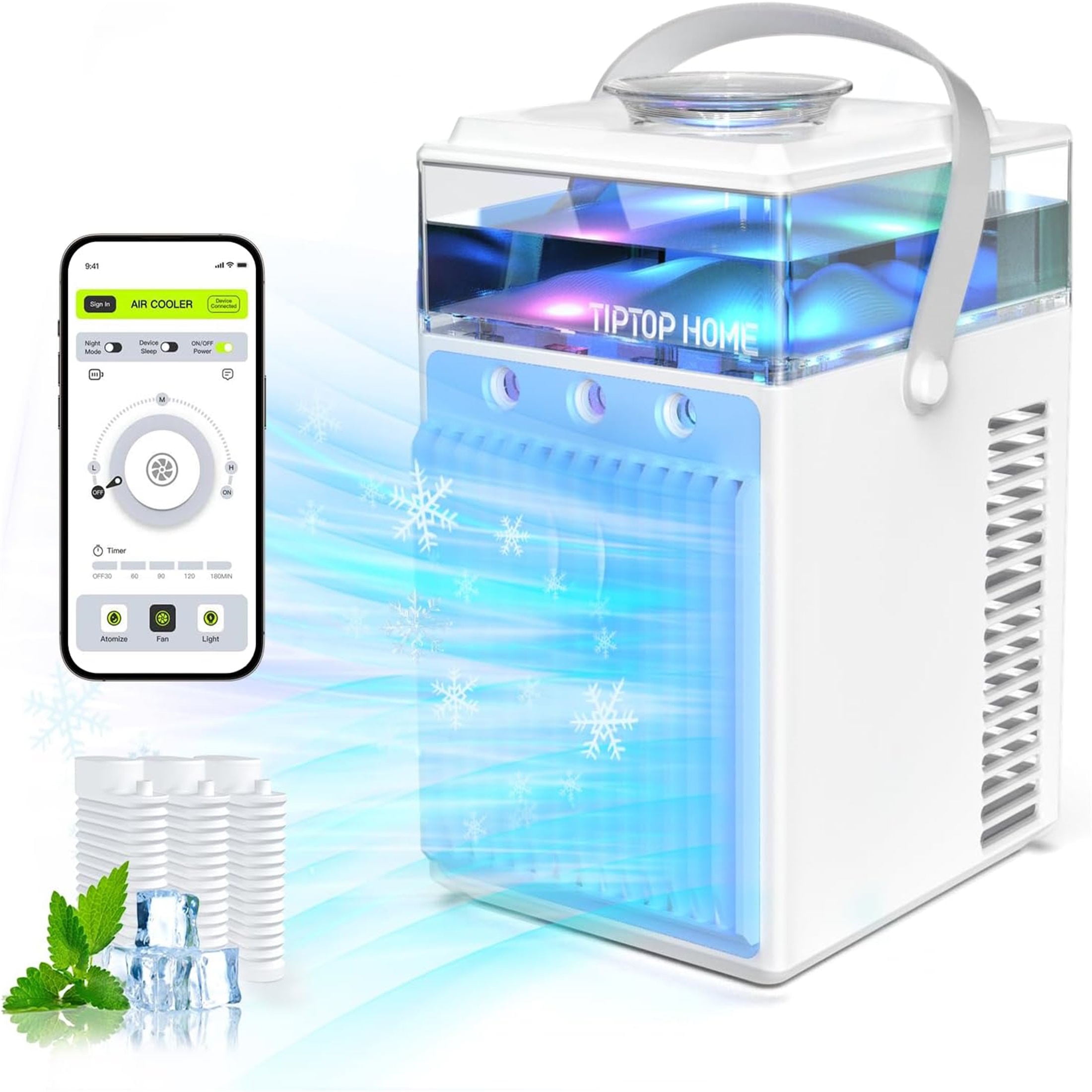 Portable Air Conditioners Fan,4 in 1 Rechargeable Mini Air Conditioner, Air Cooler LED Humidifier,3 Speeds Mini AC Evaporative Personal Air Conditioner Cooling Fan for Office Bedroom Outdoor