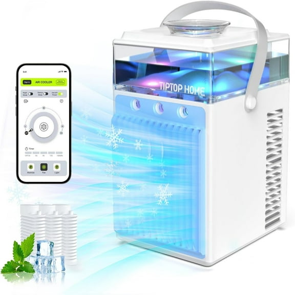 Portable Air Conditioners Fan,4 in 1 Rechargeable Mini Air Conditioner, Air Cooler LED Humidifier,3 Speeds Mini AC Evaporative Personal Air Conditioner Cooling Fan for Office Bedroom Outdoor