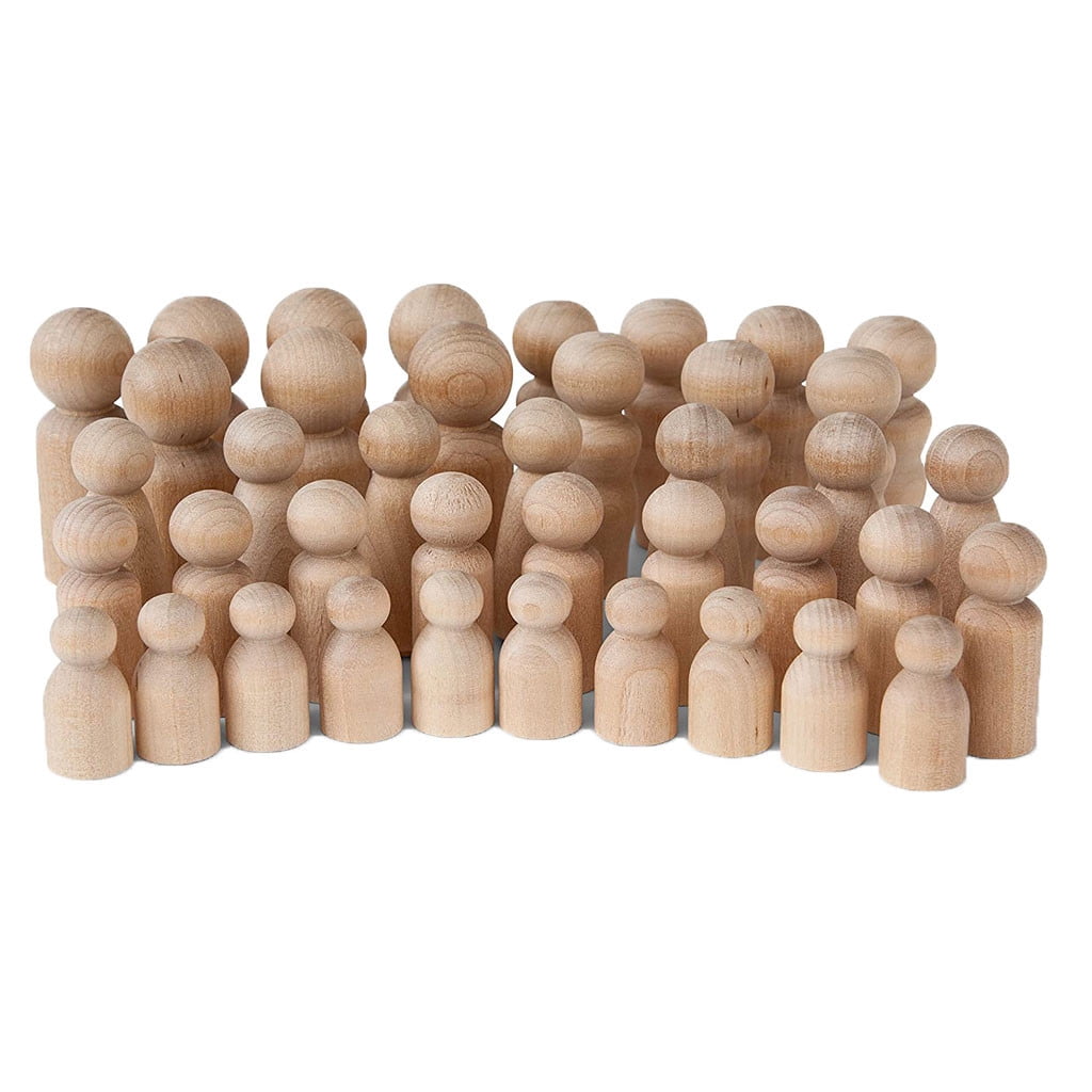 14 Pieces Mini Wooden Mushrooms for Home Decor, Unfinished Wood Peg Dolls for Crafts, 7 Sizes - Beige