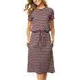 thumbnail image 1 of Vestido Simier Fariry de manga corta a rayas para mujer, color café, 1 of 6