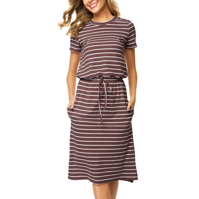 Vestido Simier Fariry de manga corta a rayas para mujer, color café
