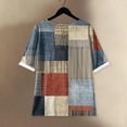 thumbnail image 4 of WTOBBY Women's Floral Geometric Print Cotton Linen Blouse with Half-Sleeve, Casual Round Neck Fashion Top for Fall Season, Comfortable Apparel,Multicolor XL, 4 of 4