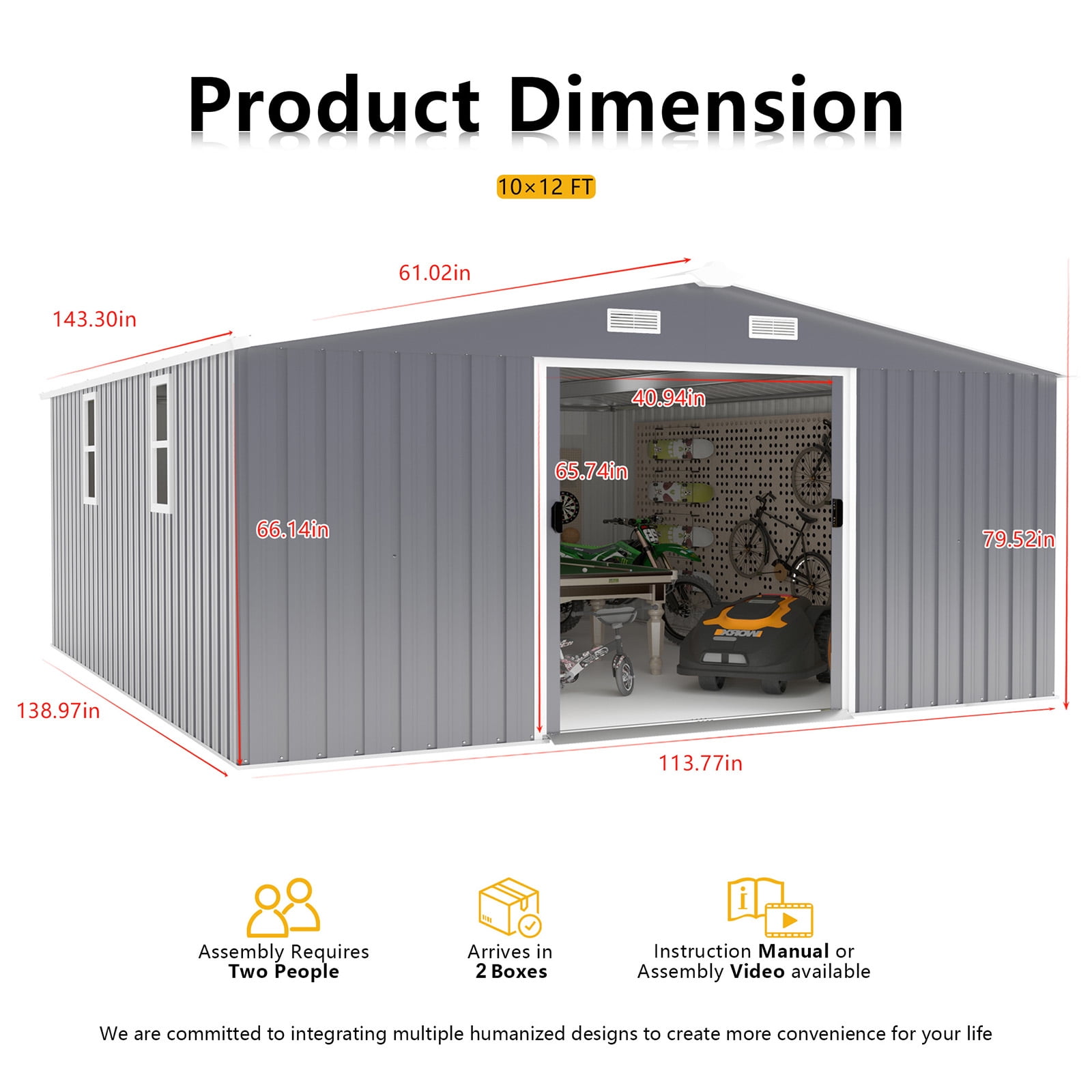 Outdoor Storage Shed, 12x10 FT Large Backyard Sheds, Utility Metal Tool Storage with Updated Frame Structure, Outdoor Storage Building, Garden Shed for Backyard, Lawn, Patio (Dark Gray)