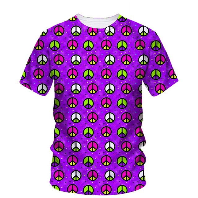 Nouveau T-Shirts Graphiques Logo Paix Mode Été Unisexe Tendance Couleur Imprimée Loisirs Col Rond Manches Courtes
