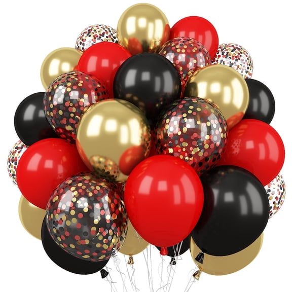 60Pcs 12inch Black Gold Red Balloons, Red Black and Metallic Gold Confetti Balloons for Birthday, Anniversary, Graduation, New Year Party Decorations