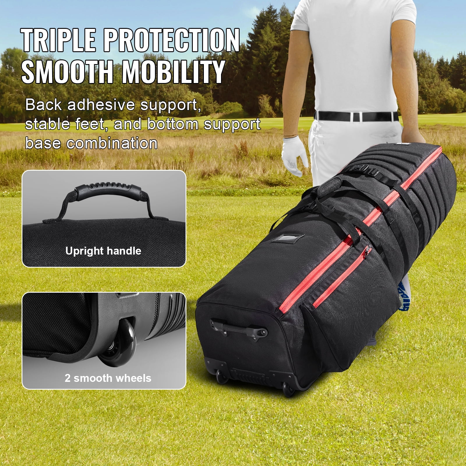 VEVOR Golf Travel Bag,Outdoors Soft-Sided Golf Travel Cover, Heavy Duty 1800D Polyester Oxford Wear-Resistant Waterproof,Padded Luggage Case with Wheels,Foldable Golf Club Storage Bag for Airline