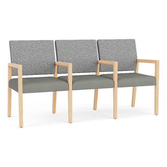 Pemberly Row Waiting Reception 3 Seat Tandem Seating Wood Frame in Gray