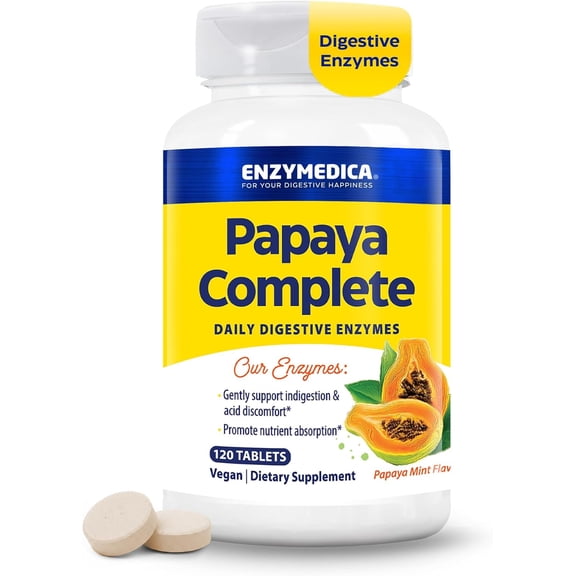 Enzymedica Papaya Complete - Papaya Enzymes Chewable, Digestive Enzyme Supplement for Women and Men, Digestion & Gut Health Support, High Potency Bromelain & Papain, Vegan, Gluten Free - 120 Tablets