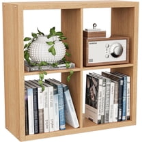 ANHDAH 4-Cube Bookcase & Storage Organizer, Thick Edges Bookshelf Multipurpose Display Shelves for Home Office, Natural Oak