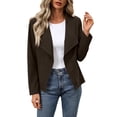 thumbnail image 2 of TGSLY Women's Faux Suede Jackets Fashion Fall Lapel Open Front Cropped Coat Dressy Casual Solid Color Long Sleeve Outwear Jackets S, 2 of 10