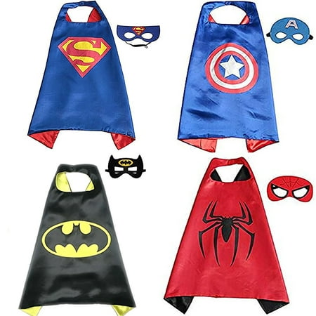 【Best Gift for Kids】Comics Cartoon Superhero Costumes 4 set Dress up Toddlers Capes and Masks For Boys Girls Birthday Party Supplies