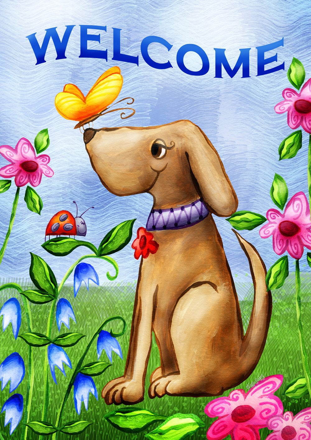 Toland Potted Puppy 12.5 x 18 Cute Dog Ladybug Spring Flower Garden Flag 