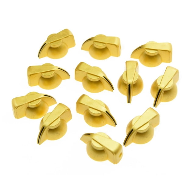Dopro Pack de 12 perillas de cabeza de pollo para guitarra con parte superior plana, perilla de puntero con efecto AMP, color dorado
