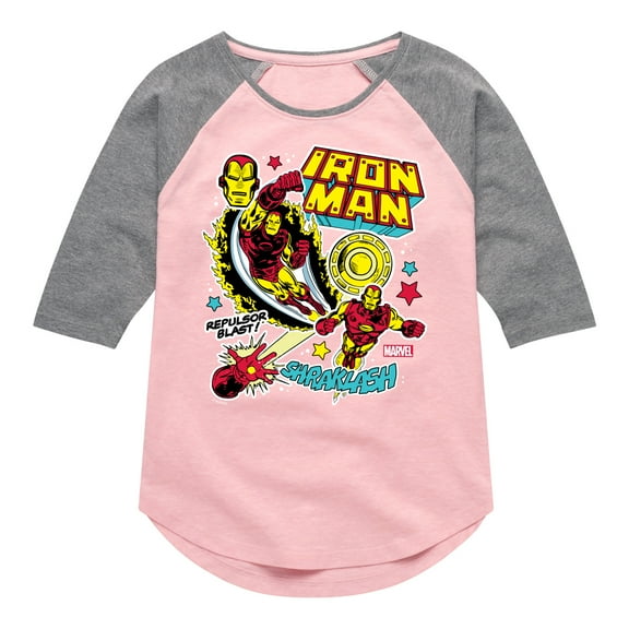 Marvel Iron Man - Sticker Style - Toddler And Youth Girls Shirt Tail Raglan
