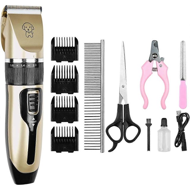 Electric Dog Grooming Clipper, Cordless Pet Grooming Kit Hair Clipper Kit(Gold)