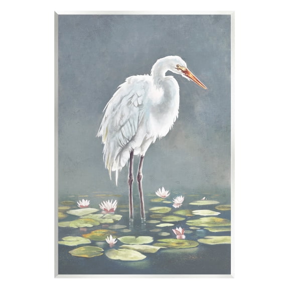 Stupell Industries White Heron & Pond Lilies Animals & Insects Painting Unframed Art Print Wall Art, 10 x 15